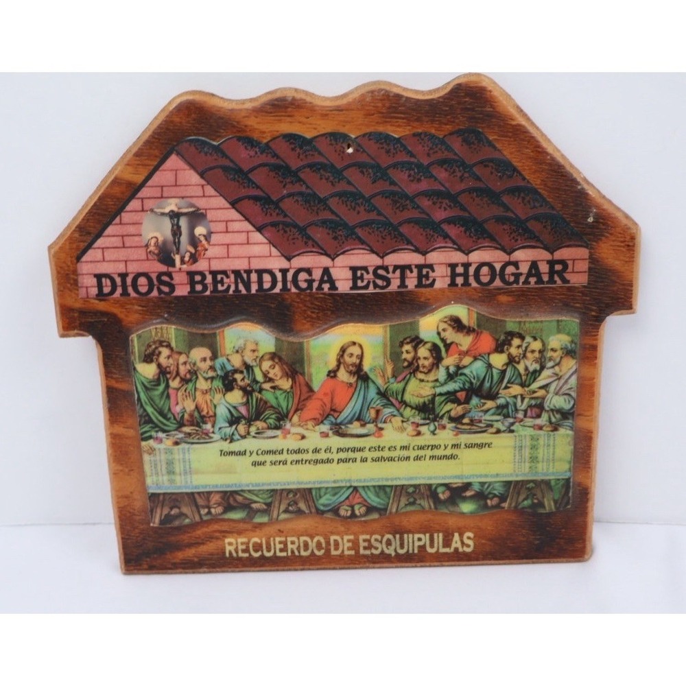 VTG The Last Supper Wood Wall Art DIOS BENDIGA ESTE HOGARE God Bless This Home - Picture 1 of 7
